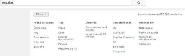Filtros de búsqueda en Youtube